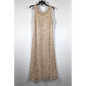 Soulmates Petite Womens Champagne Beaded 100% Silk Hand Crafted Maxi Dress PM